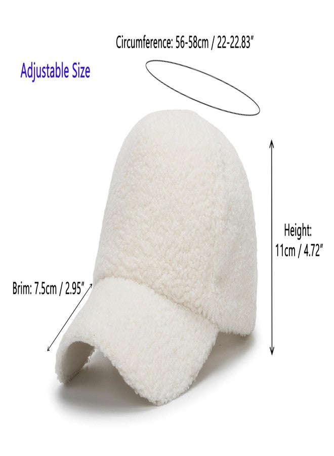 Vikodah Faux-Sherpa-Baseball-Hat for Women & Men Winter Warm Faux Shearling Baseball Cap Teddy-Fleece Hip-Hop Cap White - Image 3